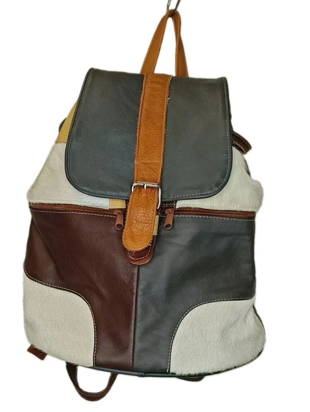 Vintage Boho Hippie Patchwork Backpack Genuine Leather Bucket Bag Purse Academia